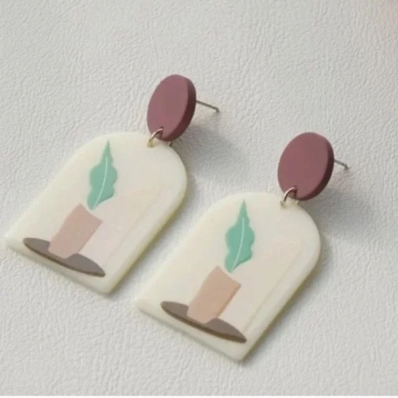 ✨ FREE Plant Geo Shape Floral Boho Peasant Hipster Hippie Art Deco Drop Earrings - Picture 2 of 3